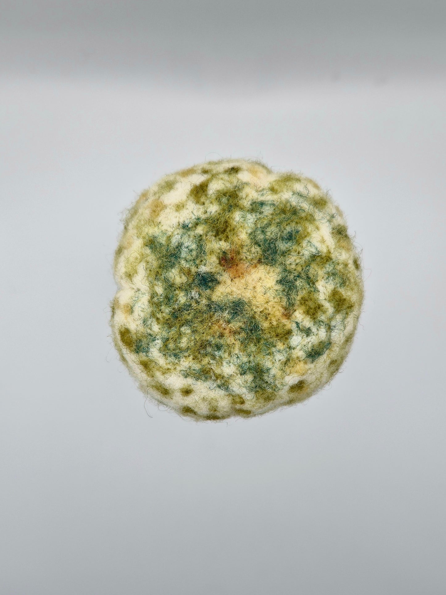 Round greenish-brown circle on a grey background